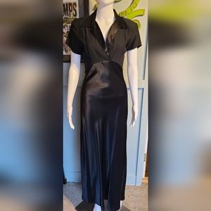 90's Does 40's Harlow Hollywood Glamorous Satin Look Maxi Dress Size 10